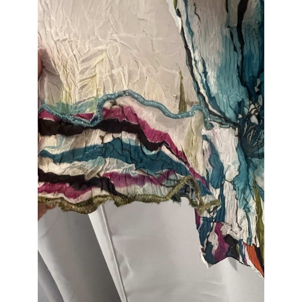ALBERTO MAKALI Shirt Sz S Artsy Flowy Gauzey Colorful Pleated Art To Wear Spring - Picture 7 of 10